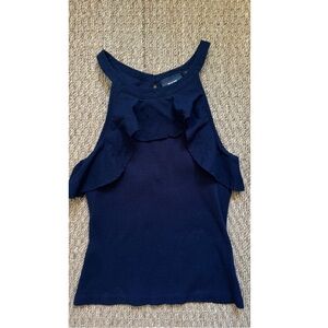 Anthropologie Navy Ruffle Tank Top